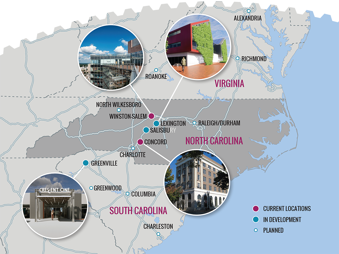 map of Flywheel communities in North Carolina and South Carolina