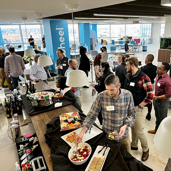 Flywheel Café gathering at 500 W 5th St in Winston-Salem