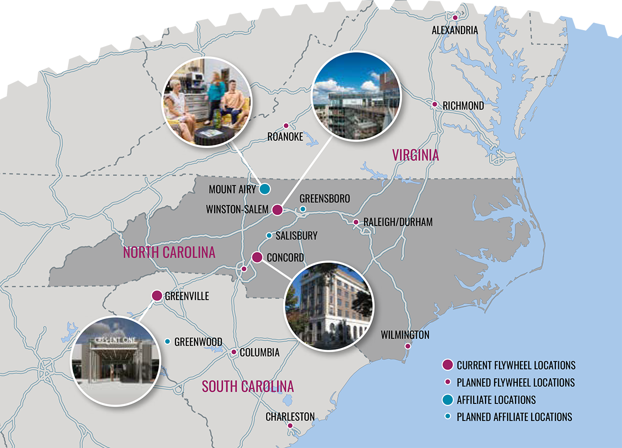 Flywheel Coworking locations map in 2025